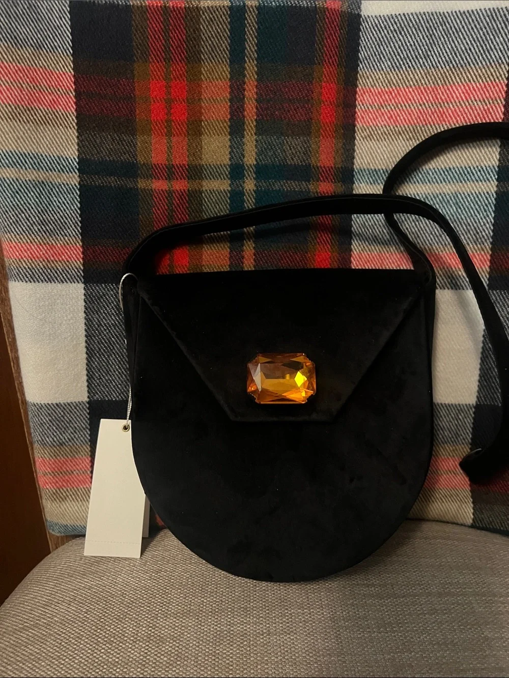 Tory Burch Black Velvet Crossbody Bag with Gem Accent